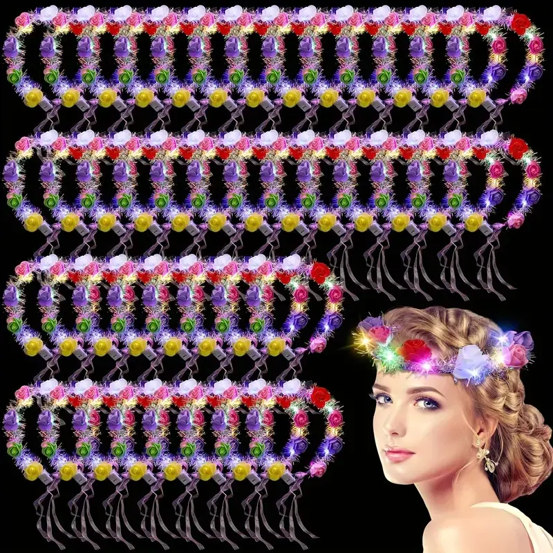 MICRENCY 30-Piece Sparkling ABS Party Decoration Supplies Set - LED Headbands, Artificial Rose Garlands, LED Lights, Ornaments & Accessories for Birthday, Bonfire Festive Unisex Home Decor (Light Up Your Space)