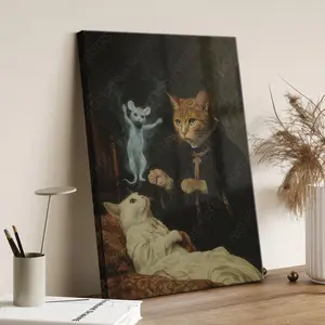 Whimsical Cat Exorcist Art Print, Vintage Photograph, Quirky Cat Decor, Funny Weirdcore Cat Lovers Gift, Quirky Dark Academia, Weird Gifts
