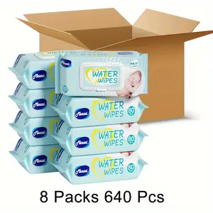 8pcs Wipes Aloe Vera Extract 99.9% EDI Pure Water No Fluorescent Agent Zero Additives for Sensitive Light Beige Hand & Mouth Wet Wipes Water Wipes 640pcs