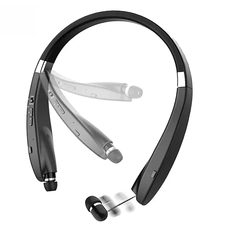 True Wireless Foldable Bluetooth Neckband Headphones - In-Ear Earbuds with HiFi Stereo Audio, Noise Cancelling, Retractable Cable, Fast Charging, Sweatproof Design, Micro USB Port, Built-in Mic, Electronic Button Controls for Mobile Devices