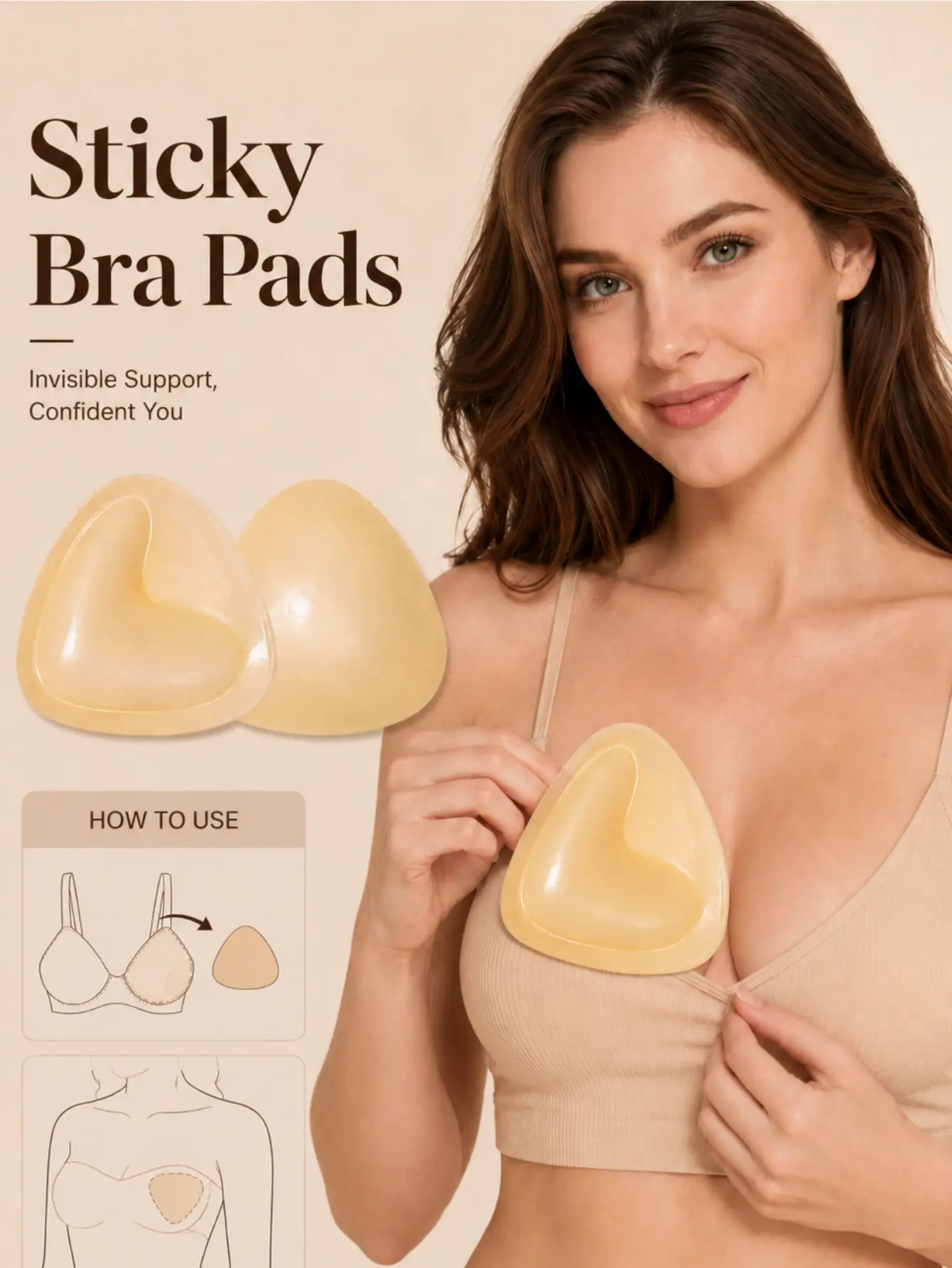 Push Up Sticky Bra Inserts, Double-Sided Adhesive Ultra Boost Padded Breast Padding, Invisible Seamless Soft Skin-Friendly Reusable Breathable Chest Pads for Bikini Swimsuit Strapless Bra Evening Dress Wedding Dress Sports Tops pasties