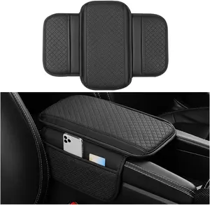 Car Center Console Cover With 2 Side Pockets,Leather Arm Rest Cover for Car Organizers and Storage with Total Protection,Multi-Functional Car Accessories Car Armrest Cover (Black)