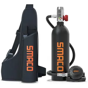 SMACO Scuba Tank Diving Gear for Diver 1L Mini Scuba Tank Oxygen Cylinder with 15-20 Minutes Underwater Breathing Portable Diving Tank Kit for Underwater Exploration Emergency Rescue Pony Bottle S400