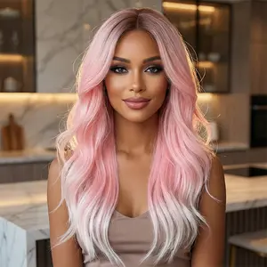 22 Inch Pink Ombre Straight Wig – Long Soft Gradient Color Wig