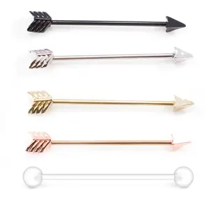 Surgical Steel 14 Gauge Industrial Barbell Arrow Design & Retainer