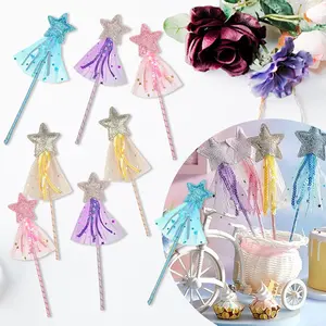 8PCS Elegant Magic Wand - Glitter Sequins Star, Cosplay & Halloween Accessory, Photo Prop, Party Decorations Supply, Stage Performance