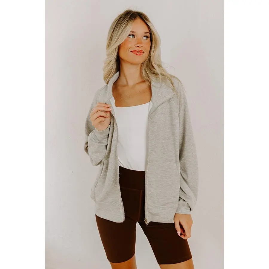 Morning Dew Scuba Zip-Up Sweater in Grey