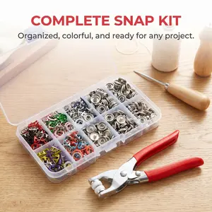 Snap Button Repair Kit with Pliers, 200PCS Metal Snap Fasteners Set for Clothing, DIY Sewing & Craft Projects, No-Sew Press Stud Kit with Organizer Box, 10 Color Snaps for Jackets, Baby Clothes, Bags & Denim
