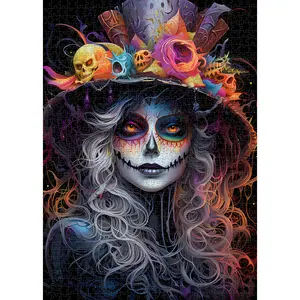 Gothic Sugar Skull Queen 1000 Pieces Jigsaw Puzzle Dark Fantasy Art for Adults Vibrant Skull and Roses Design Challenging Halloween Puzzle Gift 27.5x20inch (70x50cm)