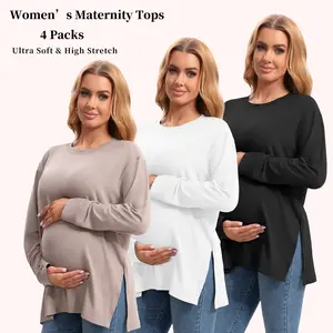 3 Pack Women's Maternity Long Sleeve T Shirts Crew Neck Maternity Top Long Sleeve Side Split Pregnancy Tops Casual Pregnant Tees Maternity Clothing tiktokshopspringglowup