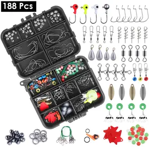 188PCS Fishing Accessories Kit Complete Tackle Box Set with Hooks Sinkers Lures and Split Shot Weights,summervibes