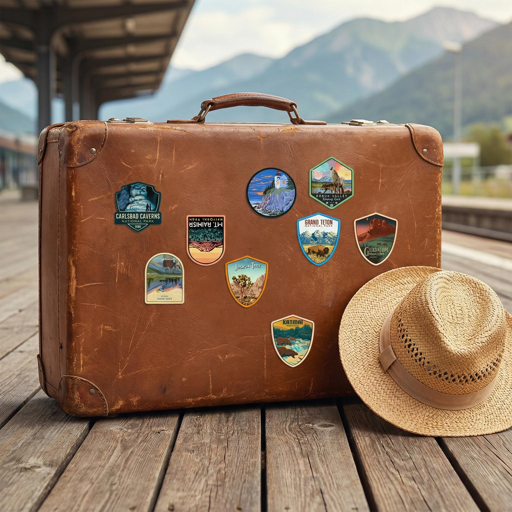 63Pcs National Park Stickers,Outdoor Nature Camping Hiking Inspired Waterproof Vinyl Decals for Water Bottles Laptop Car,Travel Adventure Parks Stickers