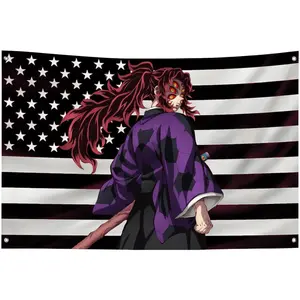 Kokushibo American Flag Demon Slayer Anime Banner – Kimetsu No Yaiba Outdoor Garage Flag Tapestry Decorwall decor flags