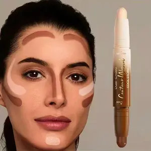 Double-Ended Contour Stick, Creamy Malleable Bronzer Formula, Natural Sculpting Effect, Suitable for Cheeks, Jawline, Nose Bridge, All Skin Types