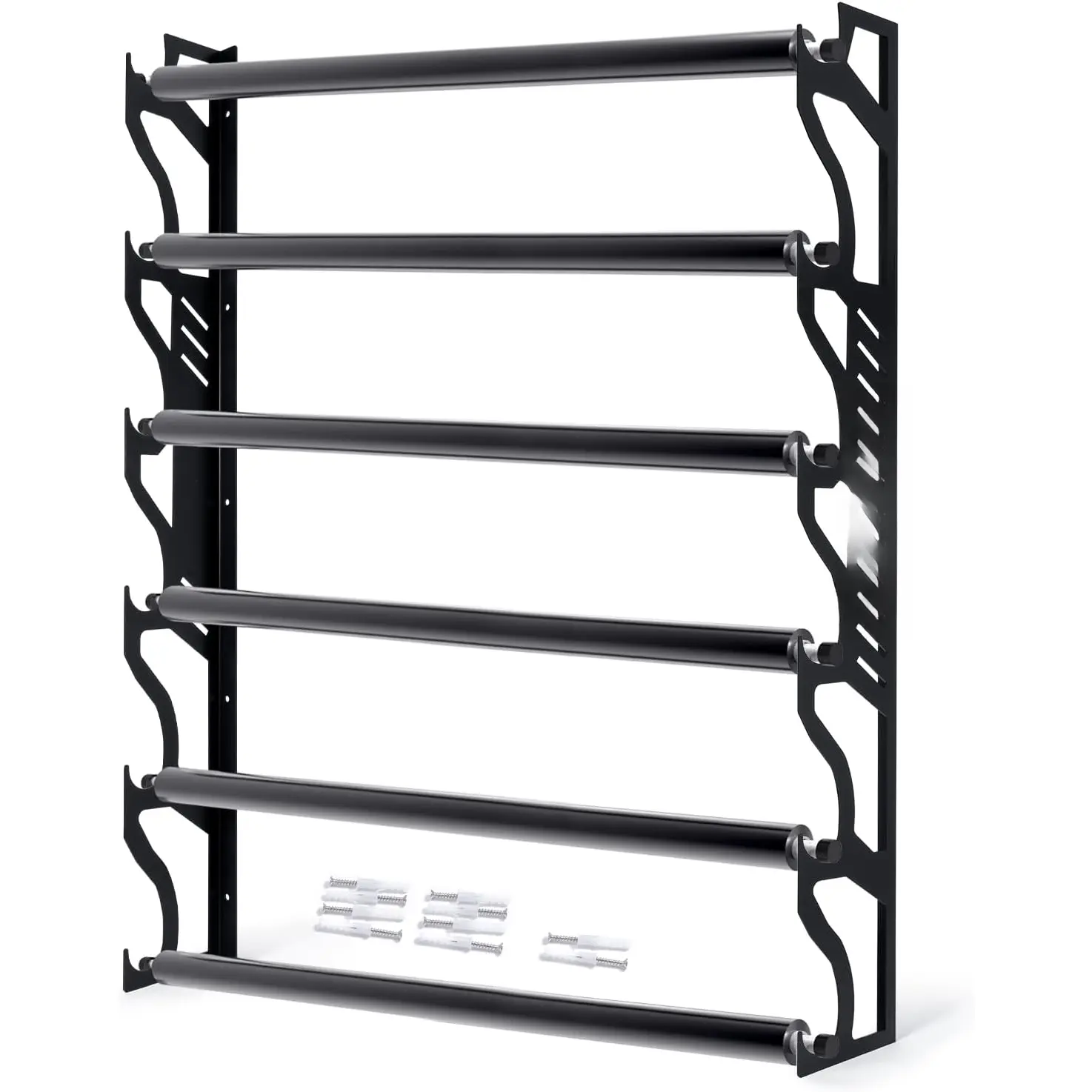 Vinyl Roll Holder, Metal Vinyl Rack with Mounting Hardware Wall Mounted for Pulling 6 Rollers of Vinyl, Transfer Paper Tape, Wallpaper, Window Film, Garage Workshop, Rollers Not Included