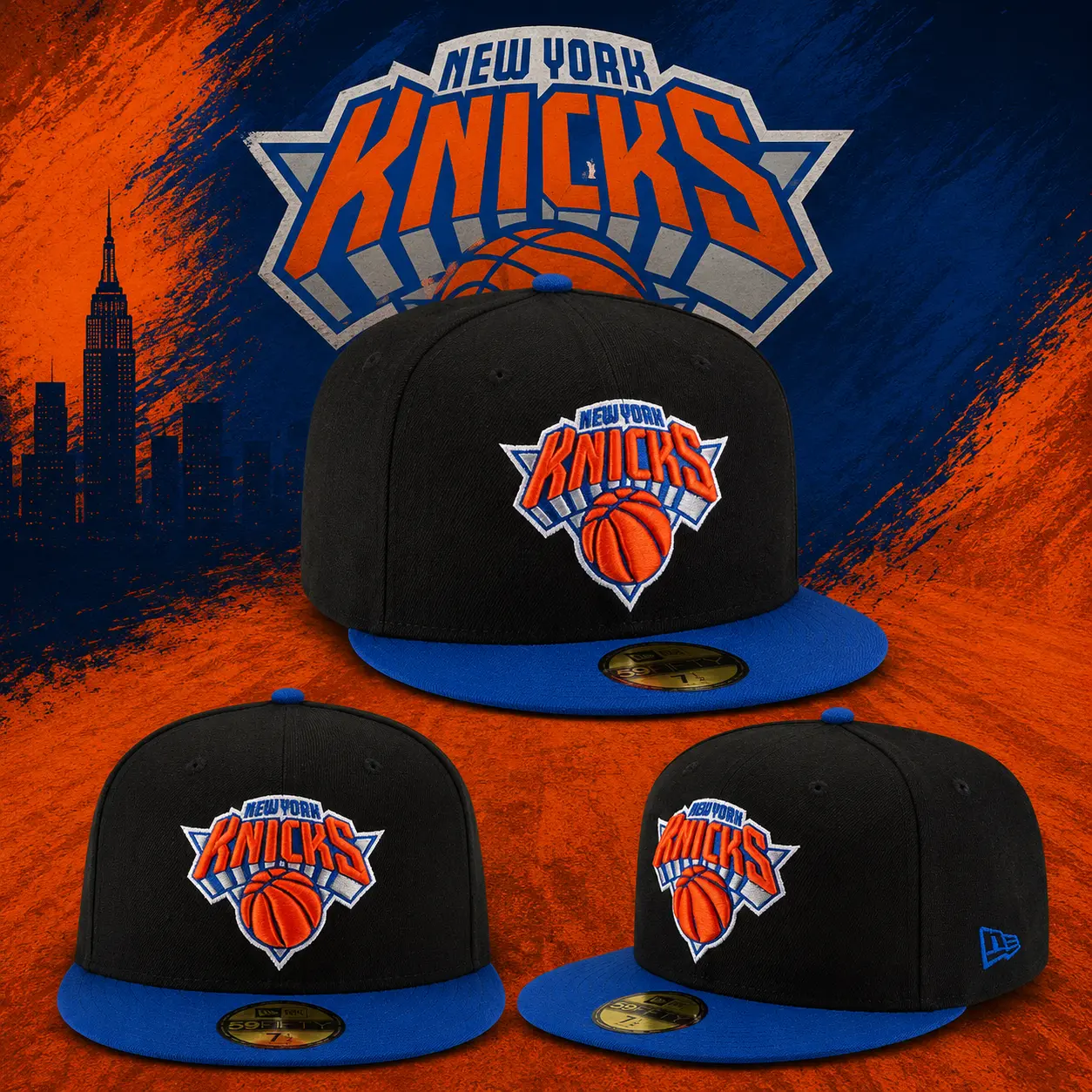 New York Knicks Black Blue Team Color Basic NBA New Era 9FIFTY Snapback Hat Unisex Streetwear Hats Collector Style Headwear for Baseball and Urban Fashion Lovers