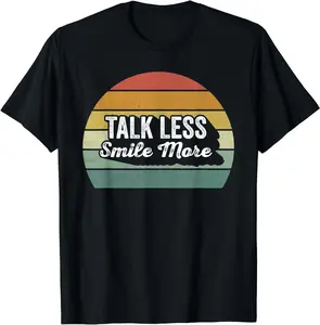 Women's 100% Cotton Fabric Short-Sleeve Round Neck T-Shirt - Comfortable Retro "Talk Less Smile More" Inspirational Quote Outdoor Beach Top with Great Fit, Shortsleeve
