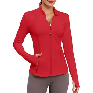 Women's Fitted Athletic Zip Up Track Jacket With Thumb Holes Pockets for Workout Running Yoga Gym Travel