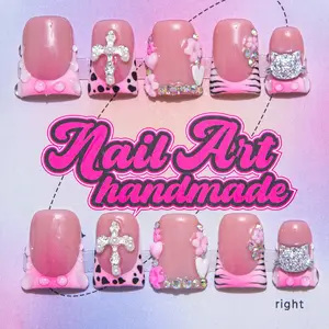 Cute Charms Decor Fake Nails, 10pcs Removable False Nails for Women Girls Nail Art, Effortless Press on Nails Manicure Set, Acrylic Press Nails, Fake Nails Extension, Glitter Rhinestones