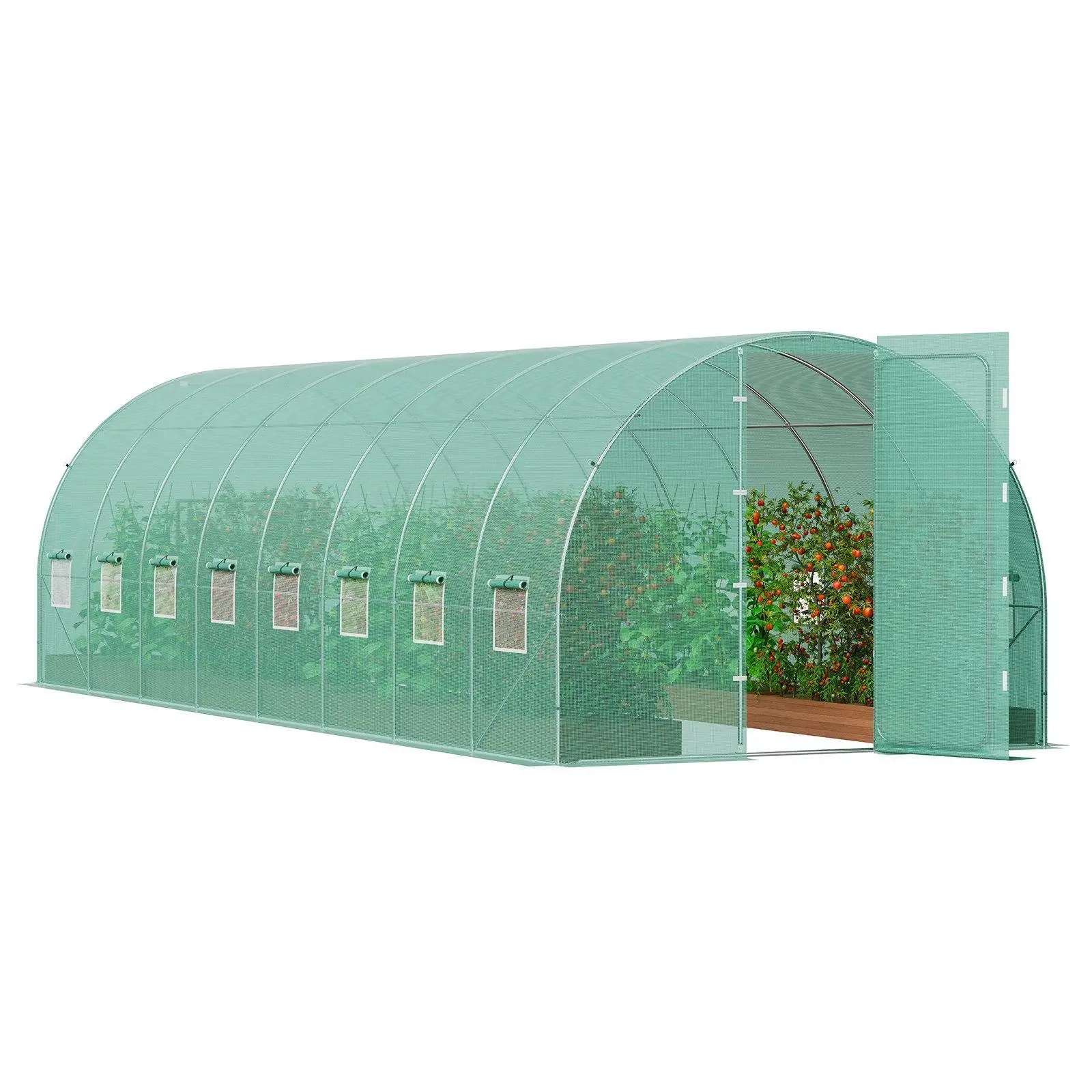 【SummerFinds】VEVOR Walk-in Tunnel Greenhouse, 27.38x9.5x7.38ft Galvanized Steel Tunnel Frame, Heavy-Duty with Diagonal Bars, Flexible Doors, Double-Stitched Green PE Cover, Outdoor Commercial Gardening, Sun Protection, Natural Light & Humidity Regulation