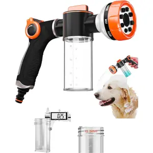 Premium Dog Washing Hose Attachment, 8-Pattern Dog Bath Sprayer, Easy-Control Hose Nozzle with Soap Dispenser for Garden, Pet Shower and Car Wash