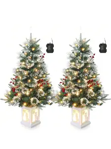 3ft Pre-Lit Snow Flocked Artificial Christmas Pine Tree - 78 LED Lights, 8 Modes, Battery Powered (Batteries Not Included) - Desktop Home Decoration, Home Ornament