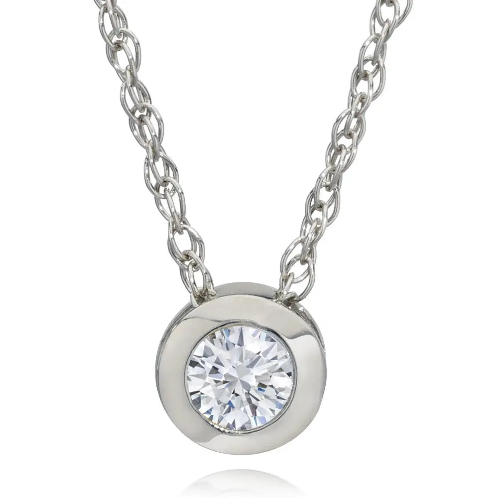 3/8ct Bezel Solitaire Lab Created Diamond Pendant 14K White Gold
