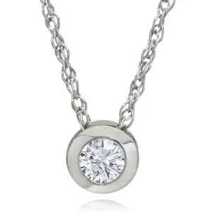 3/8ct Bezel Solitaire Lab Created Diamond Pendant 14K White Gold