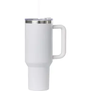 40 oz Stainless Steel Tumbler with Handle, Lid, and Straw | Double Wall Vacuum Insulated