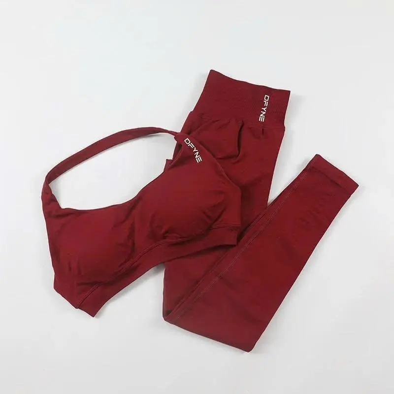 Women's DFYNE Seamless Sculpt 2-Piece Activewear Set - High-Waisted Workout Leggings, Supportive Sports Bra for Gym, Fitness