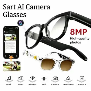 Smart AI Glasses with 8MP Cam, Minimalist Design, Real-Time Translation for 100+ Languages, ChatGPT Integration, Bluetooth Calling, Music Playback, Replaceable Lenses, Earphones for Travel, Outdoor Adventures