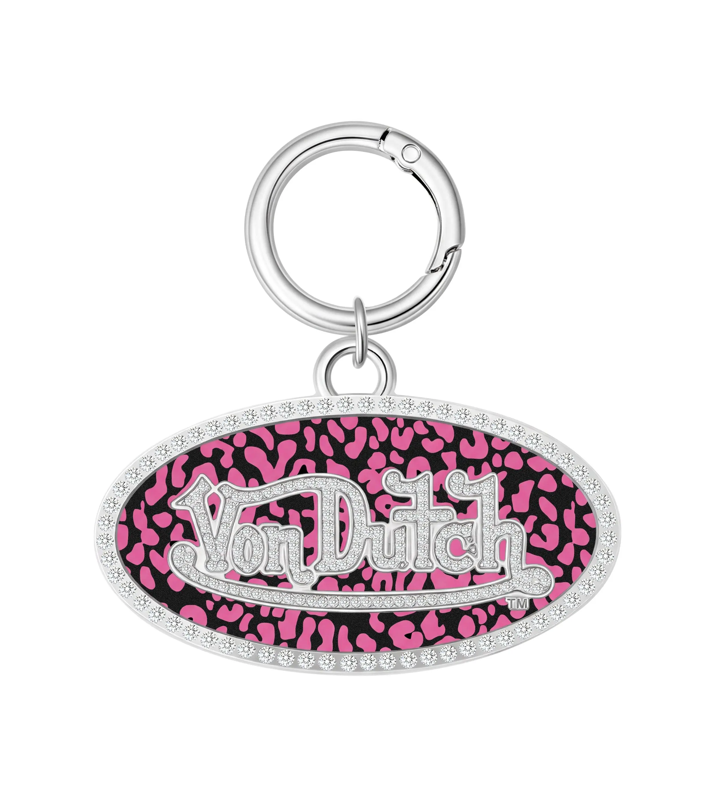 OVAL CHARM KEYCHAIN - PINK CHEETAH