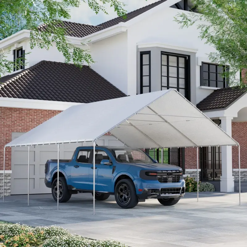 Carports 20x20 heavy duty, Waterproof & UV Protected Garage Top Tarp Shelter Cover, Outdoor Portable Garage for Car, Boat Tent, Grey/White