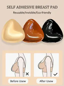 1 Pair Women's Double-Sided Self Adhesive Bra Pads Reusable Triangle Design For Bikini Swimsuit Everyday Wear