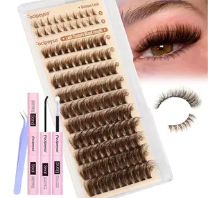 Brown Lash Clusters Kit Fluffy Volume Eyelash Extension with Bottom Lash Clusters 40D Individual Lashes Extension 10-18mm Eyelashes Clusters Kit with Lash Bond and Seal Lash Tweezers Focipeysa