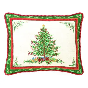 212 MAIN Classic Christmas Needlepoint Pillow - 16x20 in. Peking Handicraft Wool&Cotton Poly-Filled Pillow with Berry Print for Festive Home Decor