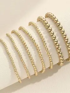 Seven-piece Gold Bead Elastic Bracelet Set, Light Luxury Daily Style, Round Shiny Gold Beads/High-elastic String No Tightness, For Single or Layered Wear, Suitable for Commute & Shopping, Fit for Women Who Love Versatile Accessories, Stackable Bracelets