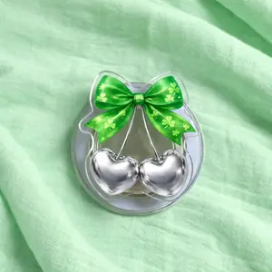 Cute Lucky Clover Bow Cherry Magsafe Phone Grip - Magnetic Pop Socket & Kickstand - St. Patrick’s Day Gift Accessory