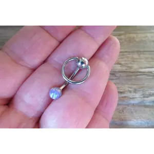 Opal Vertical Hood Piercing Violet 14G 12G 10G Slave Ring VCH Curved Barbell Jewelry 14G (1.6mm) 12G (2.0mm) 10G (2.5mm) VCH Belly Ring