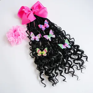 Handmade Kinky Curly 14in Ponytail Extension with Hair Bow - Exquisite Adorable Hair Extensions, Long Wavy Wig Hair Ties, Girls Casual Party Hair Accessory Gifts hair extensions movie clip braiding hair hair extensions girl hair clip