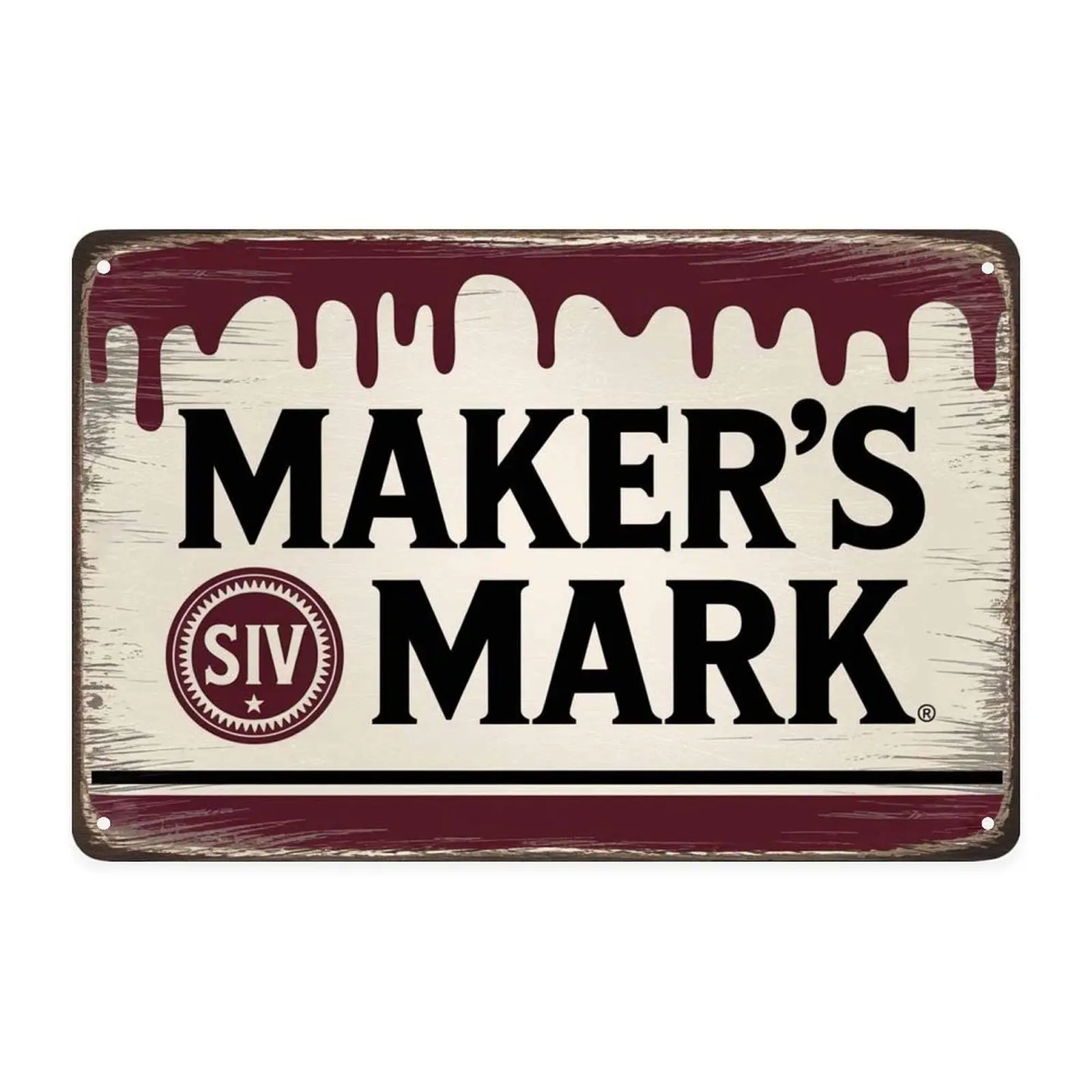 Maker's Mark Bourbon Whiskey Tin Sign, Vintage Kentucky Bourbon Metal Sign Print Aesthetic Room Decoration for Home Bedroom Bar Kitchen Coffee Shop Bathroom Indoor Outdoor Wall Decor, 8 X 12 IN