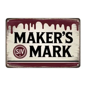 Maker's Mark Bourbon Whiskey Tin Sign, Vintage Kentucky Bourbon Metal Sign Print Aesthetic Room Decoration for Home Bedroom Bar Kitchen Coffee Shop Bathroom Indoor Outdoor Wall Decor, 8 X 12 IN