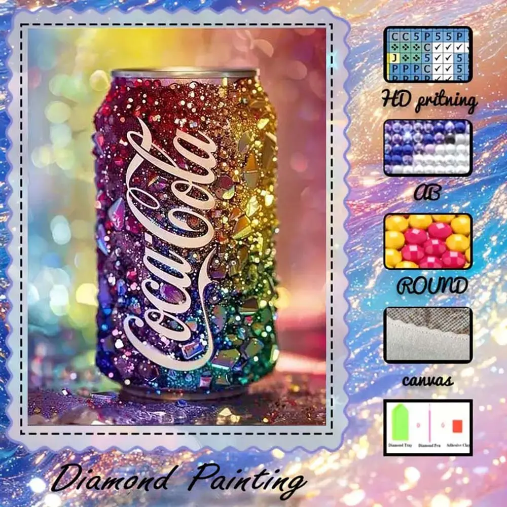 DIY 5D Flocking Diamond Painting Kit, AB Drill, Fairy Dust Drill, Crystal Drill, Soda Can, Colorful, Crystal Diamond Embroidery, Special Craft Diamond Art Kit, Handicraft, Wall Decor, Gift for Family, Lovers, Friends, DIY Craft Supplies
