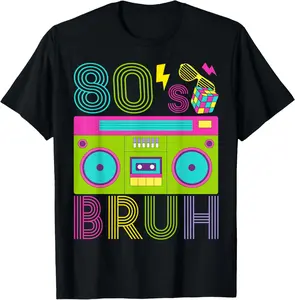 100% Cotton Retro 80s BRUH Outfits For 1980s Party Outfit Eighties T-Shirt