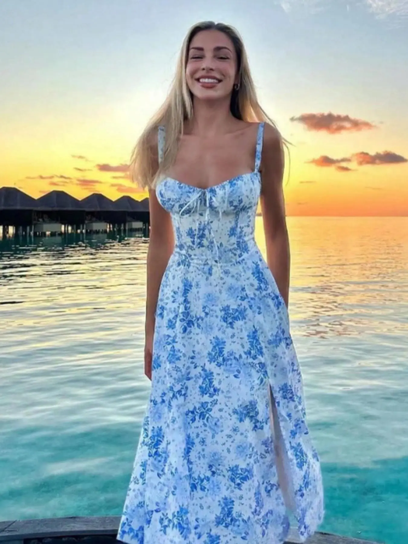Women's Floral Print Cami Dress, Boho Fashion Casual Tropical Style  Spaghetti Strap A Line Dress for