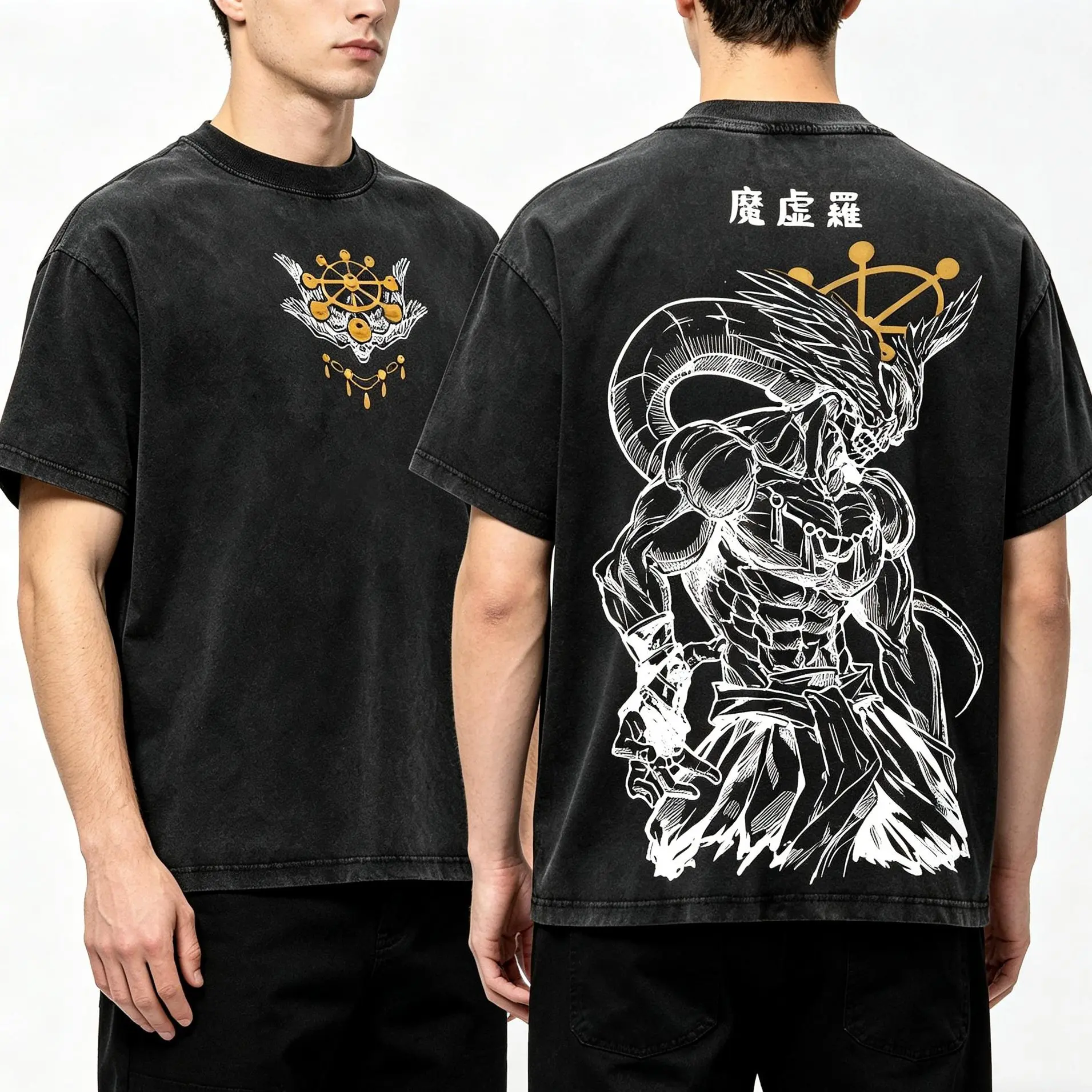 Men's Jujutsu Kaisen Mahoraga Graphic T-Shirt - Casual Short-Sleeve Round Neck Oversized Vintage Washed Dark Streetwear Soft Cotton Unisex Crewneck, Gift for JJK Fans Menswear Top, Shortsleeve, Tshirt
