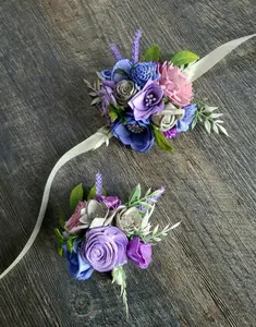 Deluxe Purple and Periwinkle Prom Corsage and Boutonniere Set