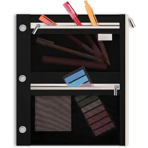 Pencil Pouch for Binder, Pencil Case, 3 Ring Binder Pencil Pouch with 3 Pockets and Mesh Window, Zipper Pencil Pouch, Durable Organizer for School Supplies, Cables, Earbuds, Makeup