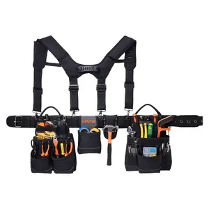 VEVOR Tool Belt with Tool Storage, 19-Pocket Pouch with Adjustable Suspenders for Men, Heavy-Duty Detachable Suspension Rig Utility Work Bag, 31-51in Waist Fit for Electrician, Construction