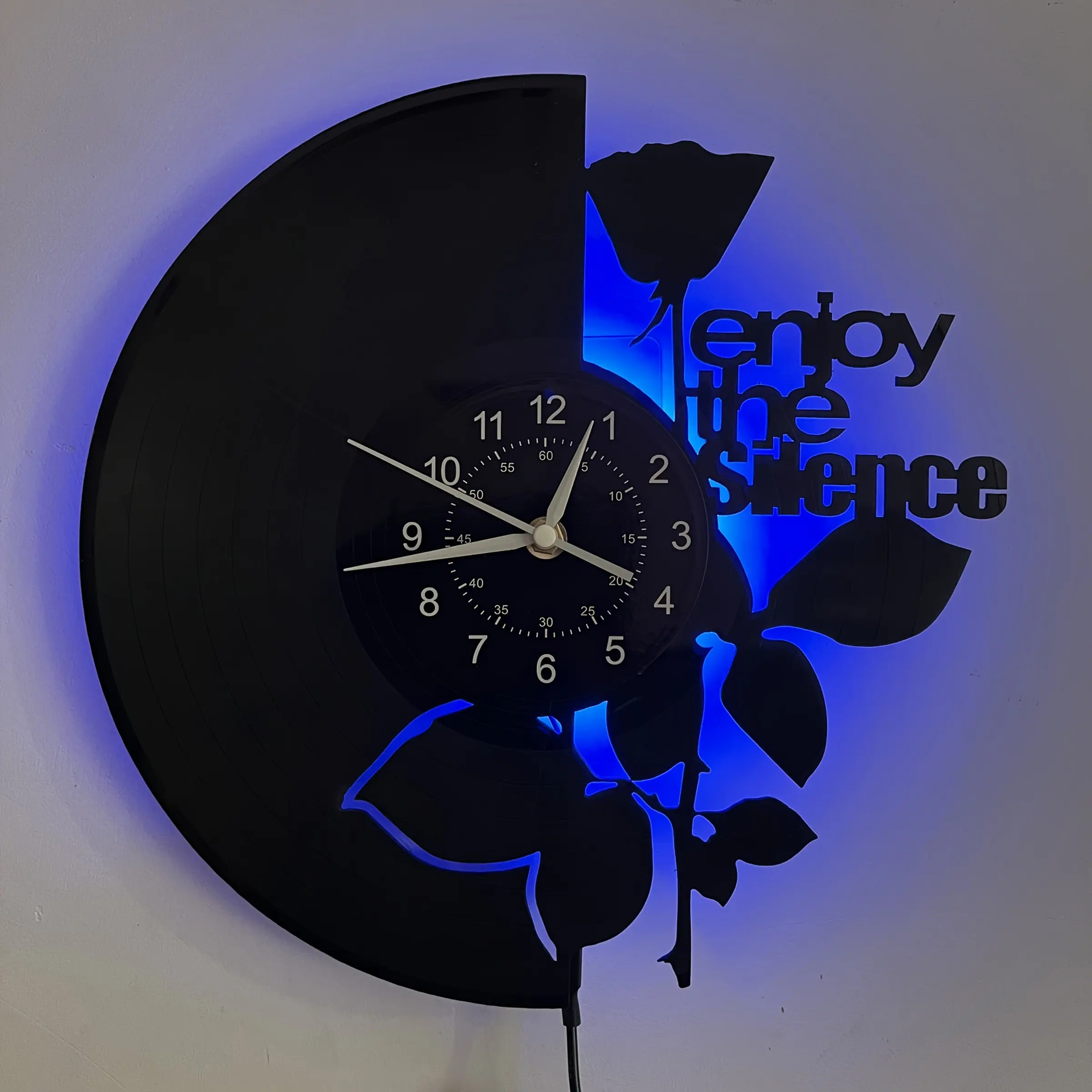 Ddzio Rose Shape Vinyl Clock LED Film Wall Clock, Modern Floral Decor, Battery Powered, Silent, No Chime, Perfect Gift for Home Decoration, LED Wall Clocks, Decorative Wall Clock, Battery Operated Wall Clock